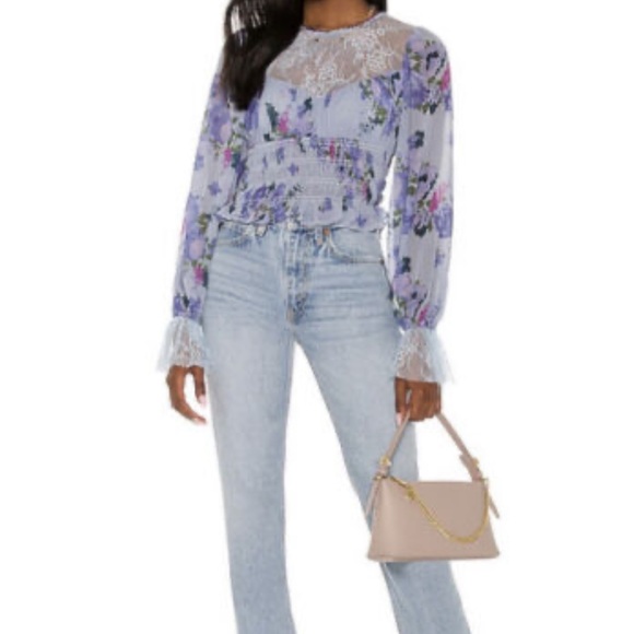 (5 for $75) NWT FREE PEOPLE daphne silver blue combo floral lace blouse - Picture 2 of 14